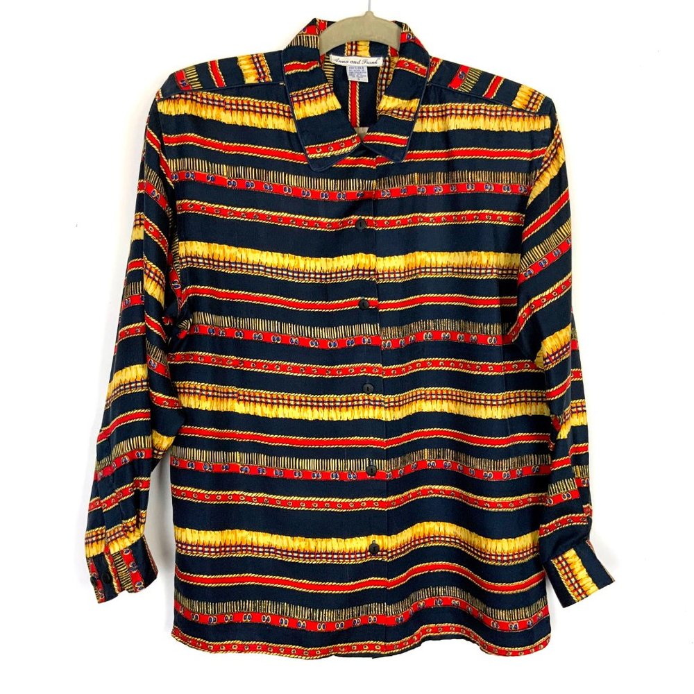 Vintage Anna And Frank Silk Striped Multicolor Blouse Sz S